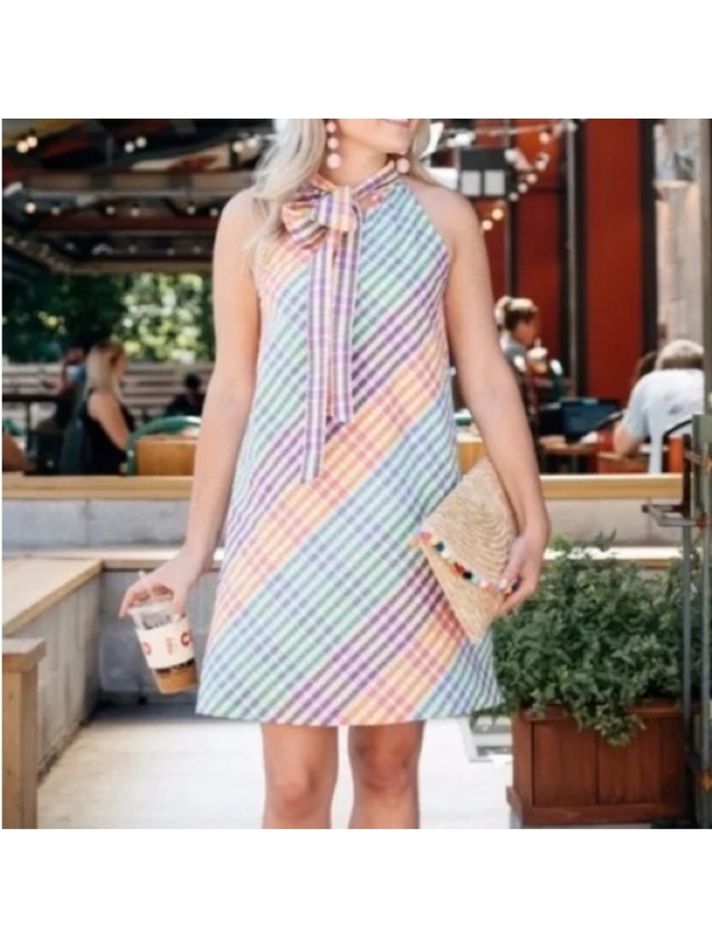 J. Crew Multicolor Rainbow Plaid Halter Sundress